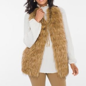 Chico's Women's Faux-Fur Sweater Vest Knit Stretchy Back